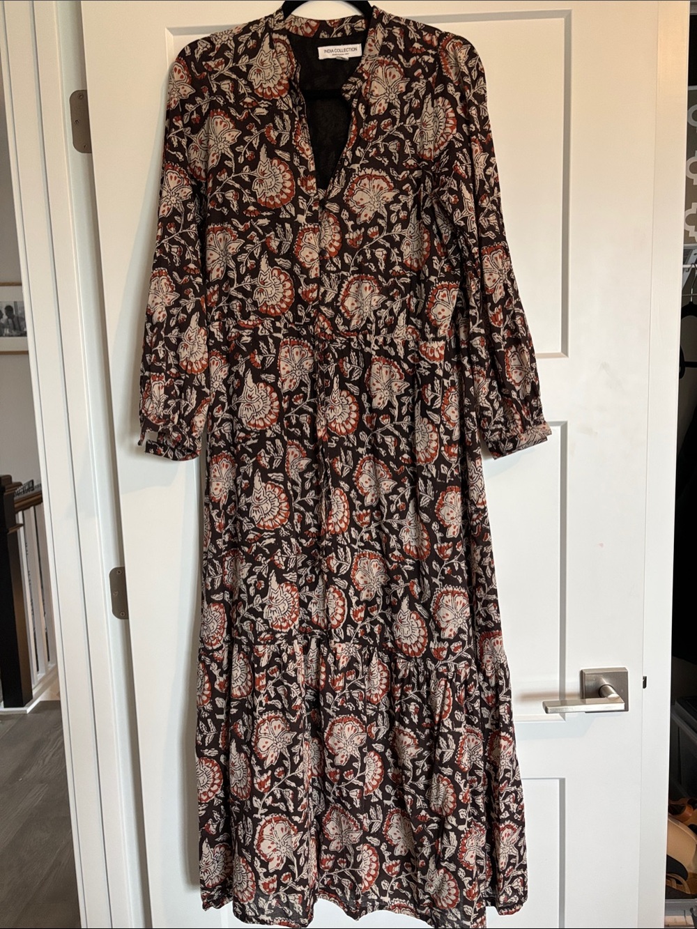 Black Paisley Long Sleeve Midi Dress